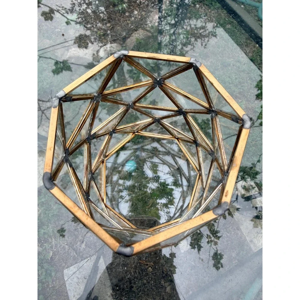 Brass Geometric Votive Holder, Faceted Glass Lantern, Modern Boho Decor